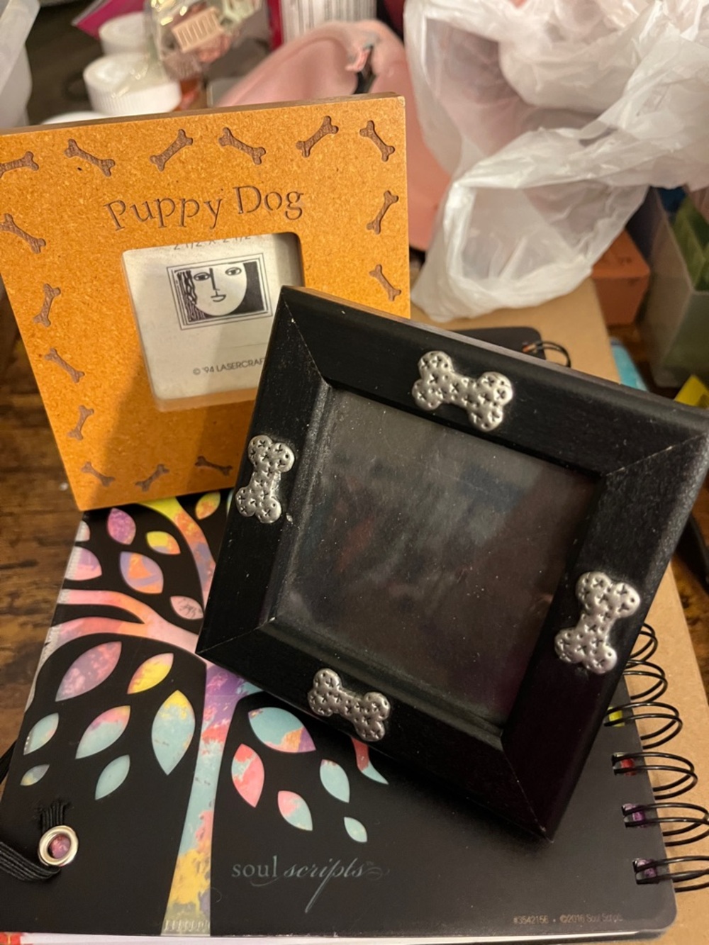 Black Picture Frame with Silver Bone Accents - Puppy Dog Theme